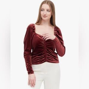 NWT BB Dakota Steve Madden Velour Long Sleeve Ruched Top in Burgundy - Size S